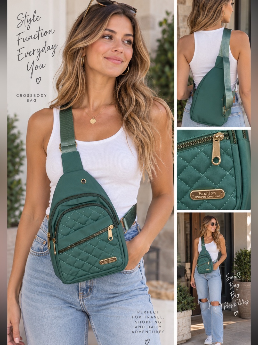 Fashion Jingpin creations Crossbody Quilted Sling Bag in sage Green